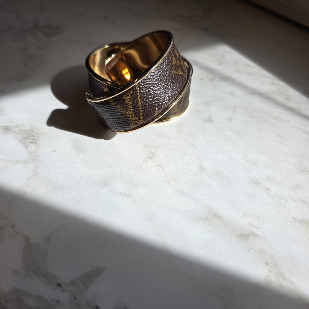 Monogram Brown Wrap Bangle Bracelet With Gold Int… - image 1